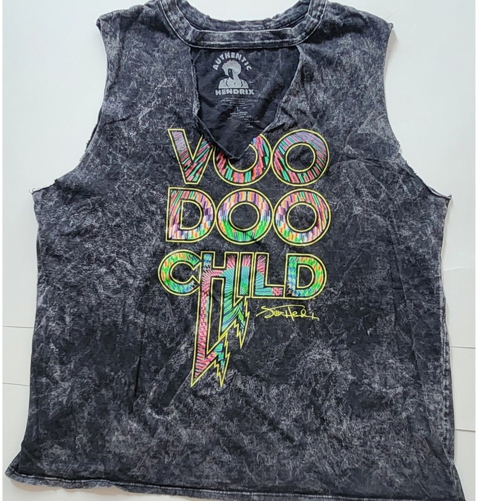 Authentic Hendrix Voodoo Tank Women Large Grey Acid Wash Muscle Tee Edgy Grunge